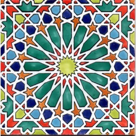 Tunisian Artisanal Moroccan Multicolor 8x8 Moroccan Ceramic Tile 