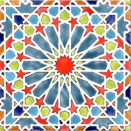 Tunisian Artisanal Moroccan Multicolor Neon 8x8 Moroccan Ceramic Tile 