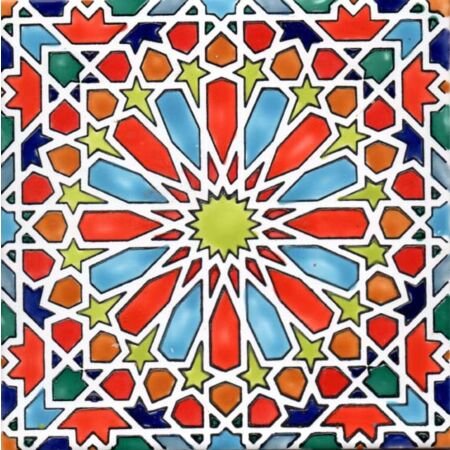 Tunisian Artisanal Moroccan Multicolor Orange 8x8 Moroccan Ceramic Tile 