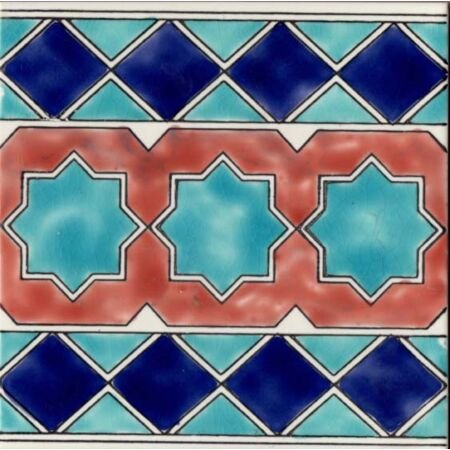 Tunisian Artisanal Moroccan Star Border 8x8 Moroccan Ceramic Tile 
