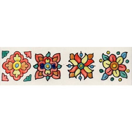 Tunisian Artisanale 4 Flower Border Hand painted Tile 3.5x8