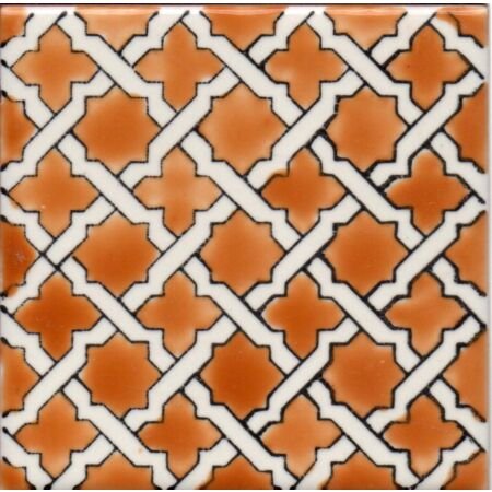 Tunisian Artisanale Moroccan Star and Cross Orange Handpainted Tile 4x4