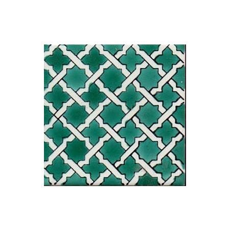 Tunisian Artisanale Moroccan Star and Cross Green Handpainted Tile 4x4