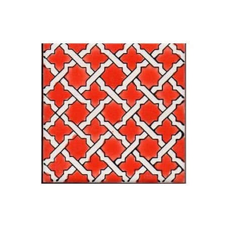 Tunisian Artisanale Moroccan Star and Cross Red Handpainted Tile 4x4