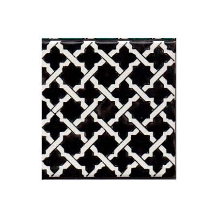 Tunisian Artisanale Moroccan Star and Cross Black Handpainted Tile 4x4
