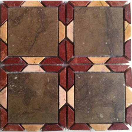 Red Flower and Caesar Brown Background Marble Floral Pattern  