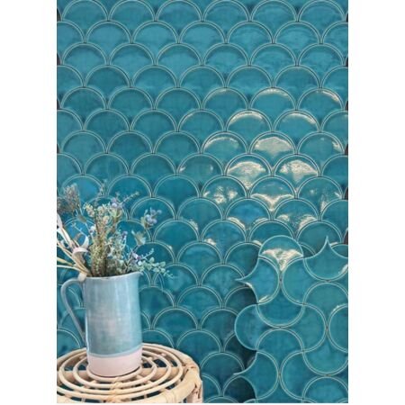 Fish Scale Ceramic Tile Blue Lagoon Crackle Glaze