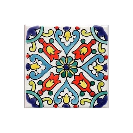 Tunisian Artisanale Bouquet Vert Handpainted Tile 4x4