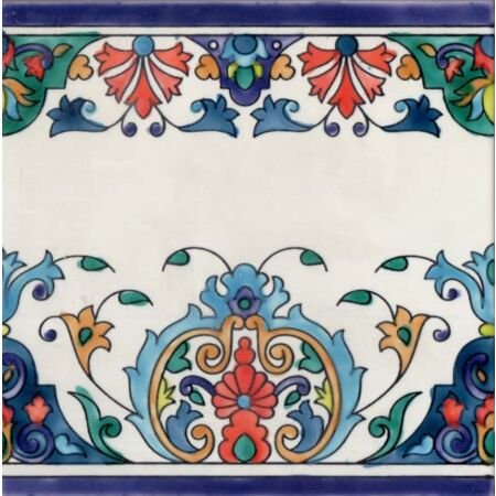 Tunisian Artisanale Iznik Border Handpainted Tile 8x8