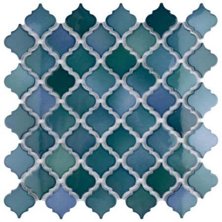 Moroccan Zellige Porcelain Mosaic Glossy Blue Mix