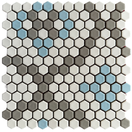 Victorian Restoration Palatial 3/4 Hexagon Pattern 1 Porcelain Mosaic