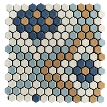 Victorian Restoration Palatial 3/4 Hexagon Pattern 2 Porcelain Mosaic