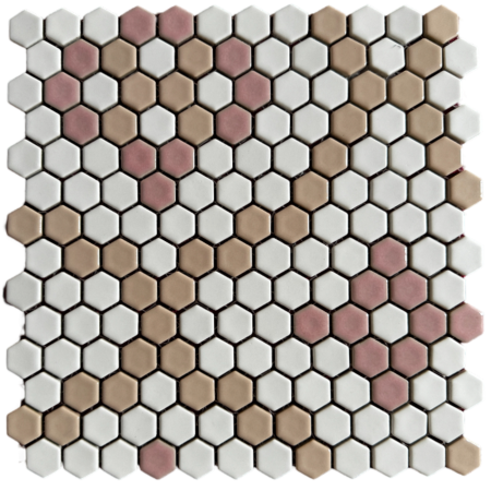 Victorian Restoration Palatial 3/4 Hexagon Pattern 4 Porcelain Mosaic