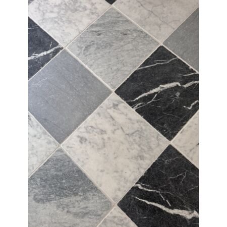 Checkerboard Carrara, Nero Marquina and Grey Bardiglio Tumbled 12x12 Marble Tile