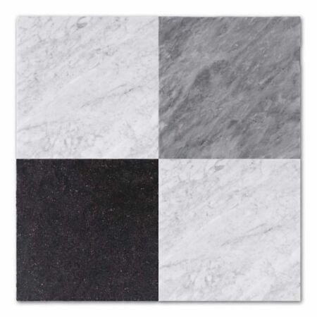 Checkerboard Carrara, Nero Marquina and Grey Bardiglio Antiqued 16x16 Marble Tile