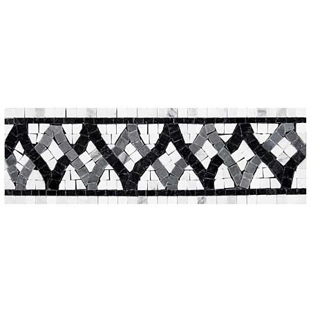 Mosaic Weave Nero Marble with Calacatta and Grey Border Mosaic Polished