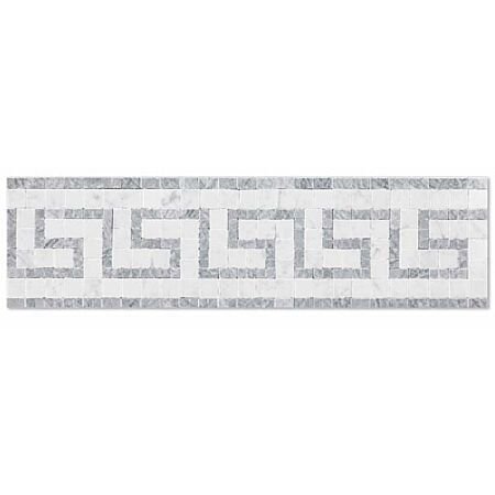 Greek Key Carrara Marble and Grey Border Mosaic Polished