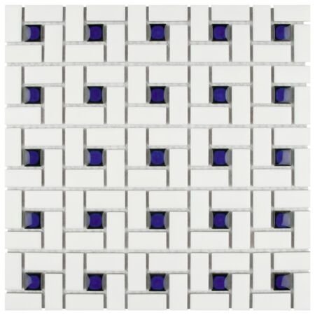 Matte White and Glossy Cobalt Dot Pinwheel Mosaic