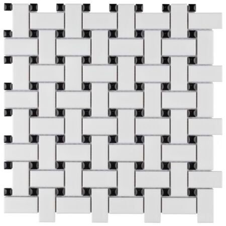 Colonial Matte White and Glossy Black Basketweave Porcelain Mosaic