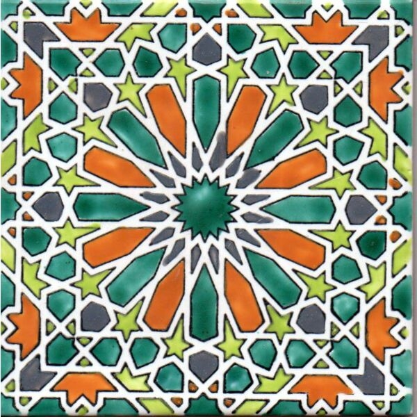 【美品】EngineeredGarments Islamic TilePrint Beltile Tunisian Artisanale Moroccan Green and Orange 6x6 Ceramic