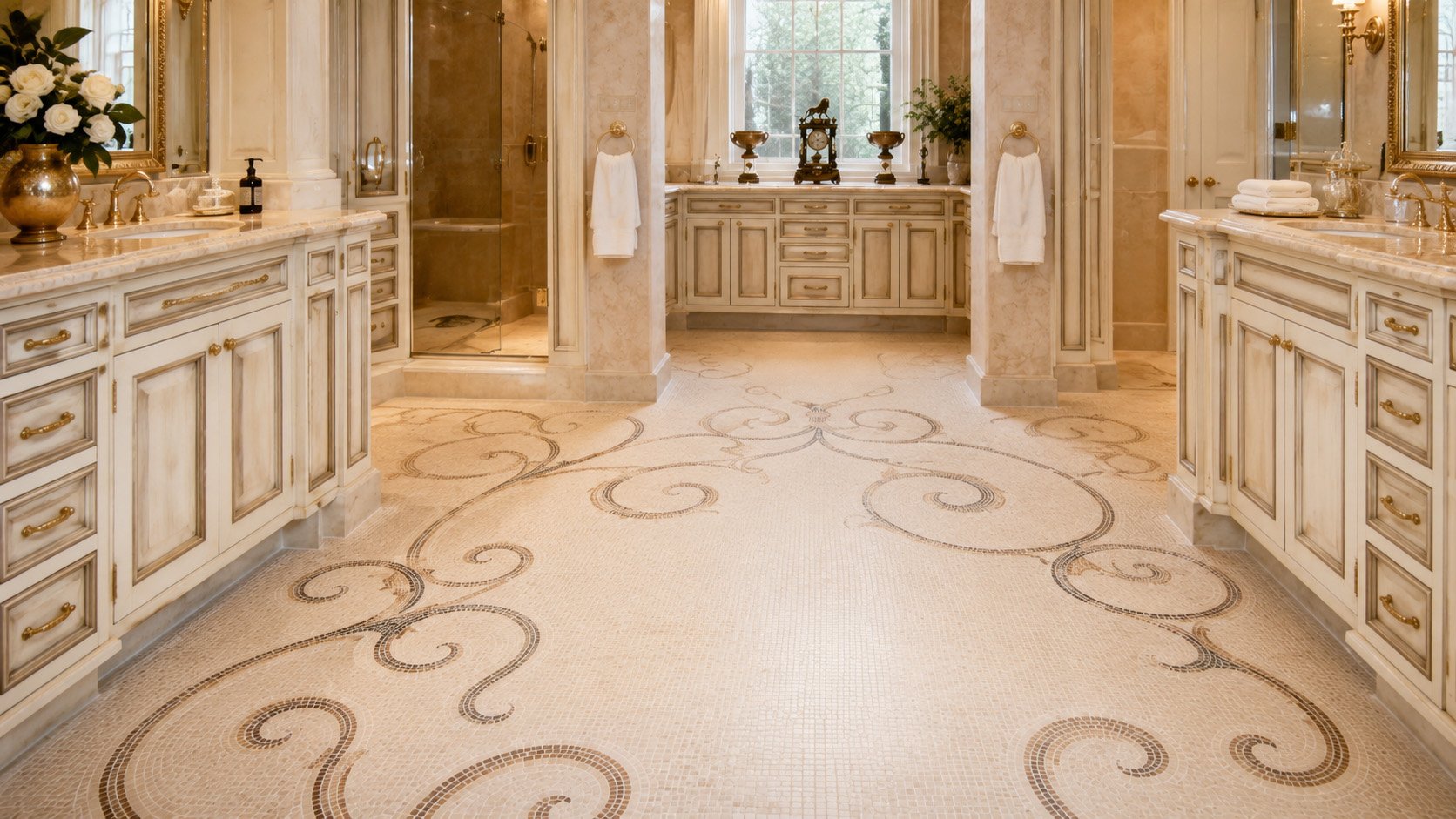 Installed custom mosaic carpet pattern