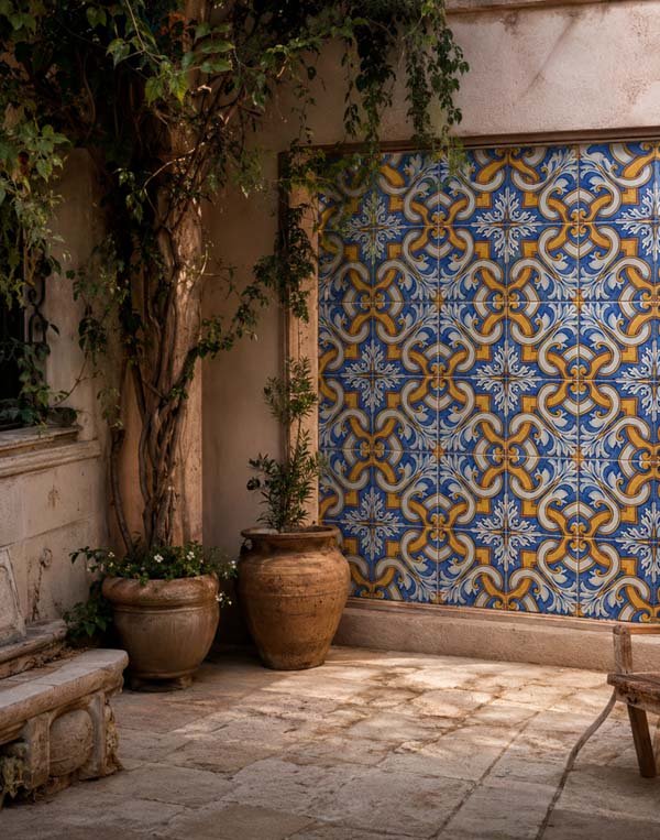 Courtyard with frost resistant decorative tile