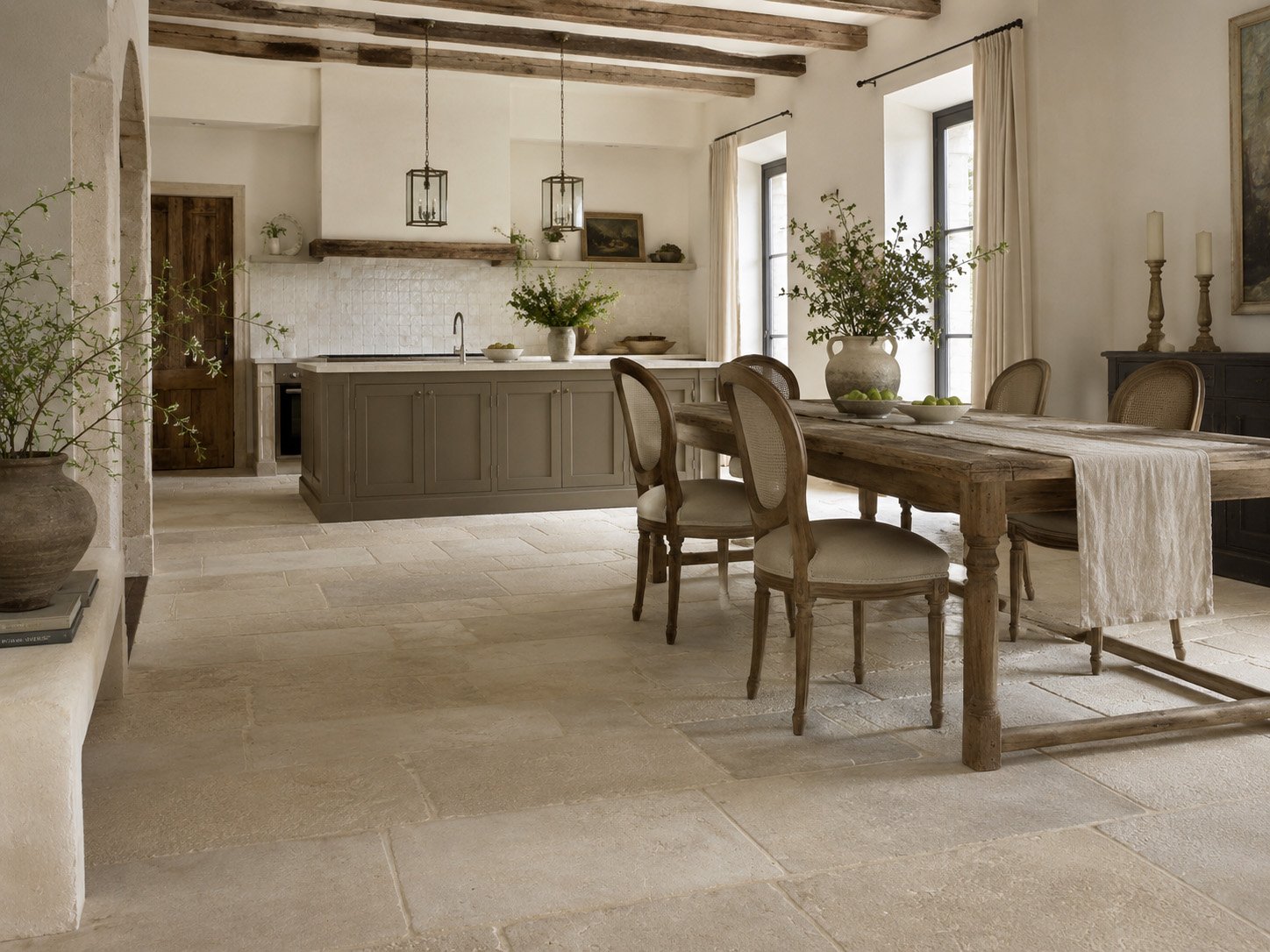 French limestone tile floor