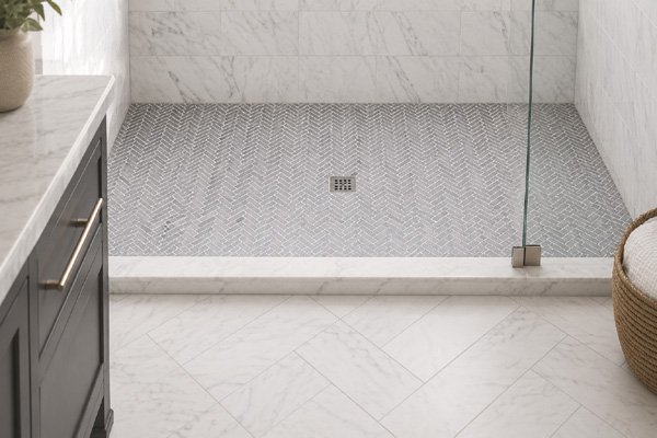 Herringbone marble mosaic tile