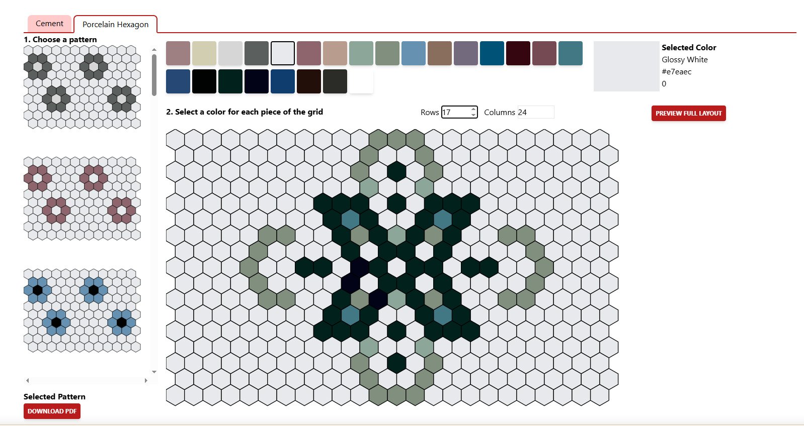 Custom glazed hexagon mosaic configurator
