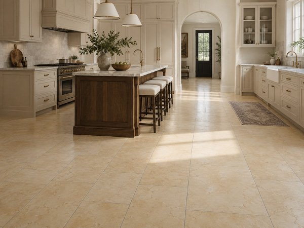 Jerusalem limestone tile floor near arched doors