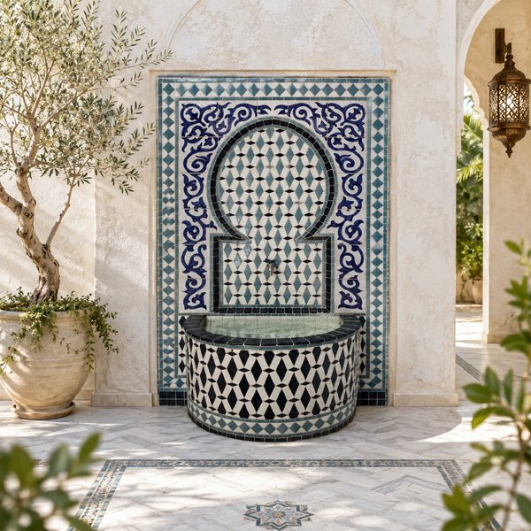 Handcrafted Moroccan zellige fountain for custom project