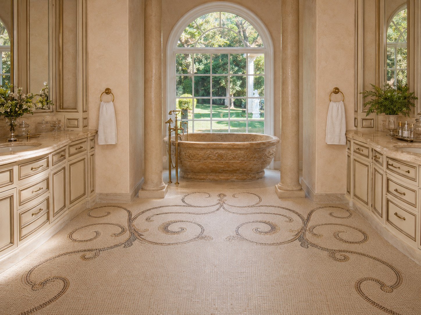 Custom handcut mosaic carpet pattern