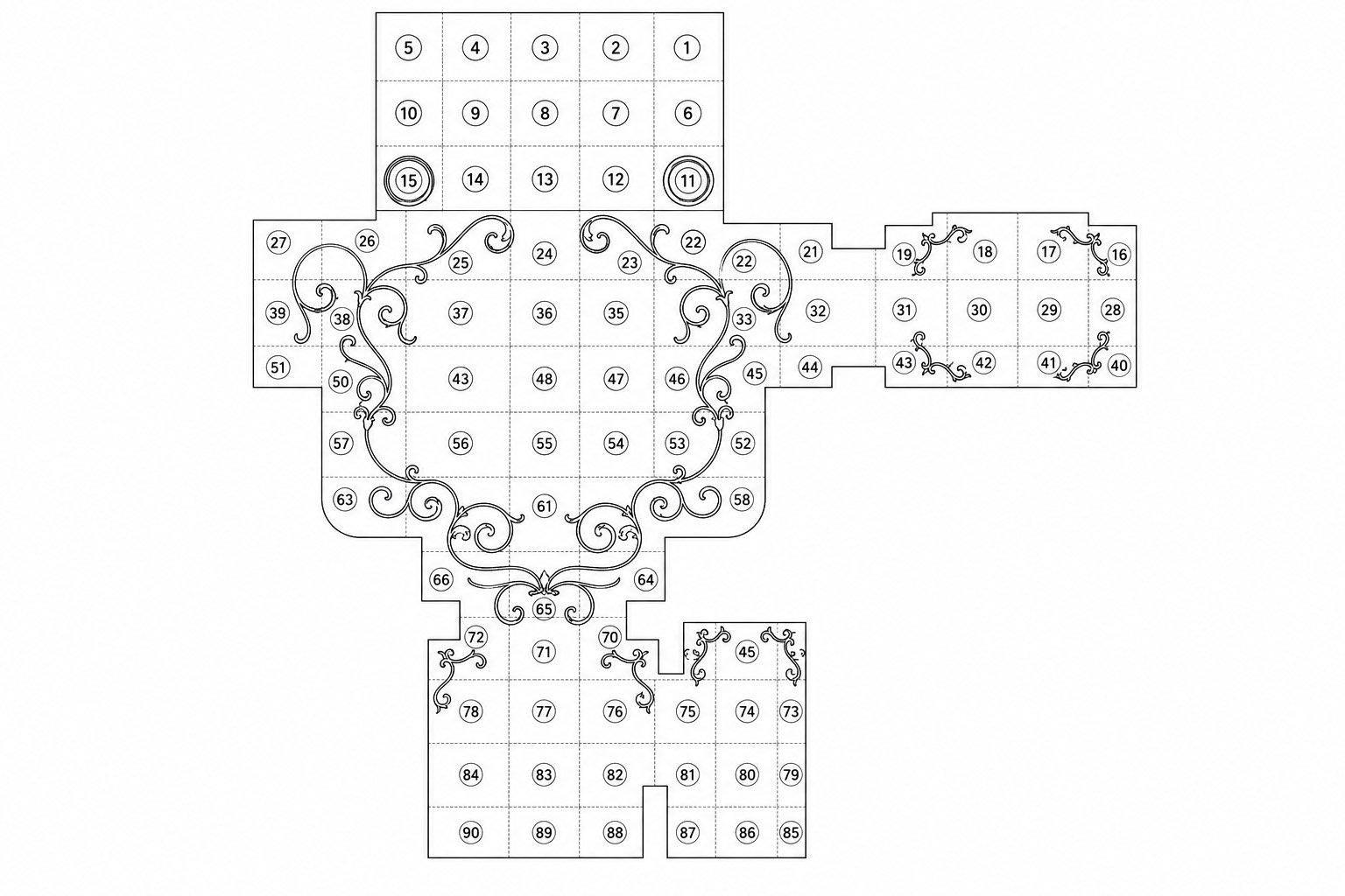 Numbered mosaic layout for packing