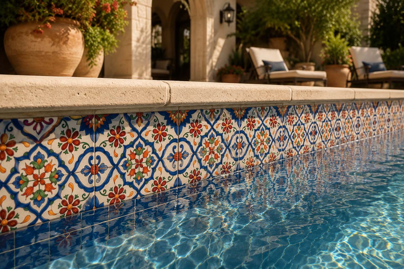 Luxury pool tile and waterline tile