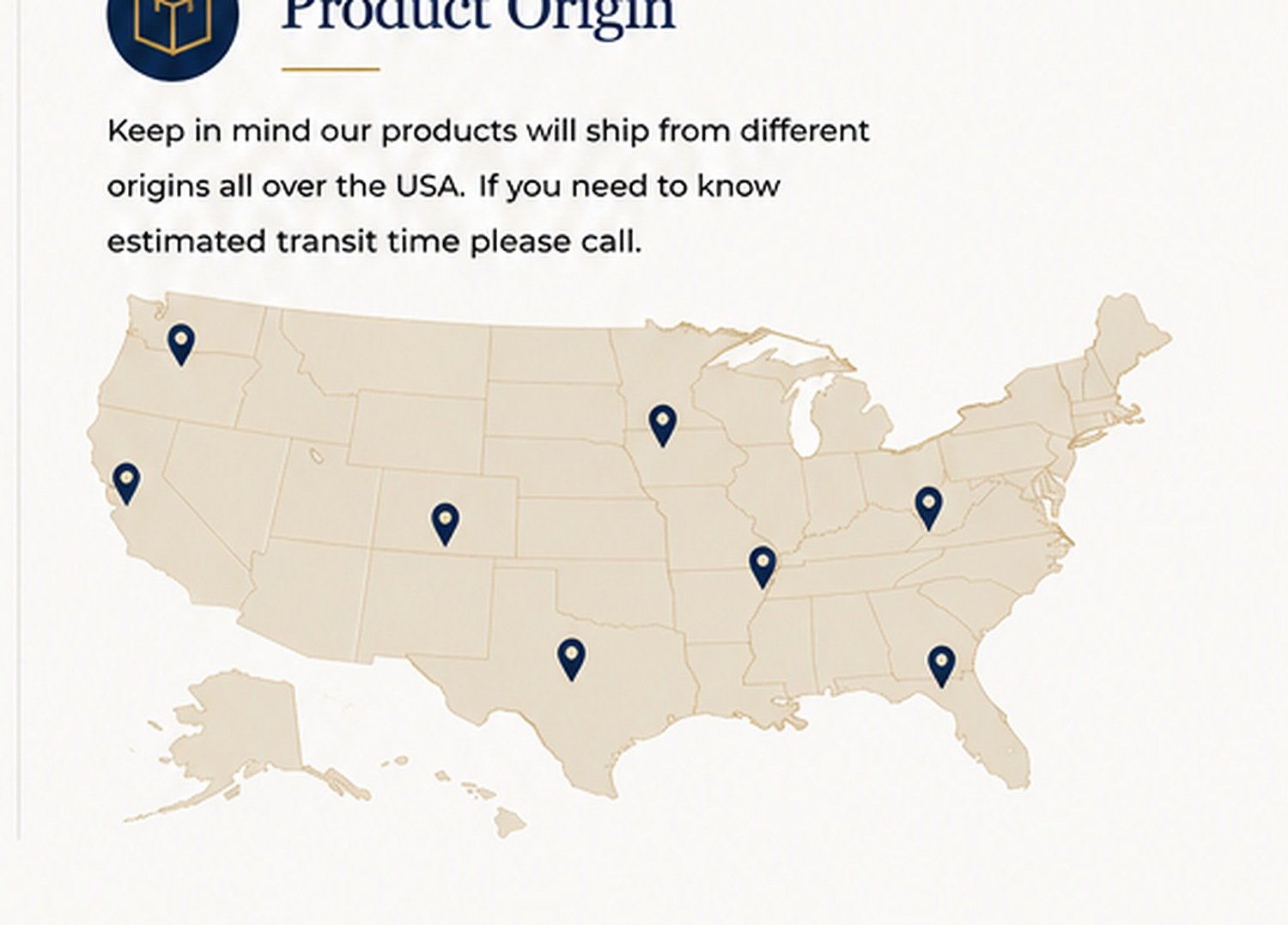 United States map illustrating multiple product shipping origins