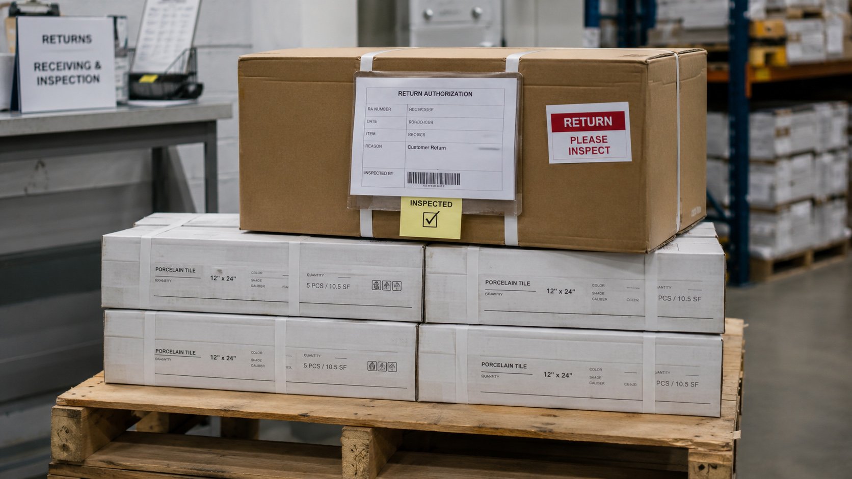Tile samples and cartons prepared for shipment