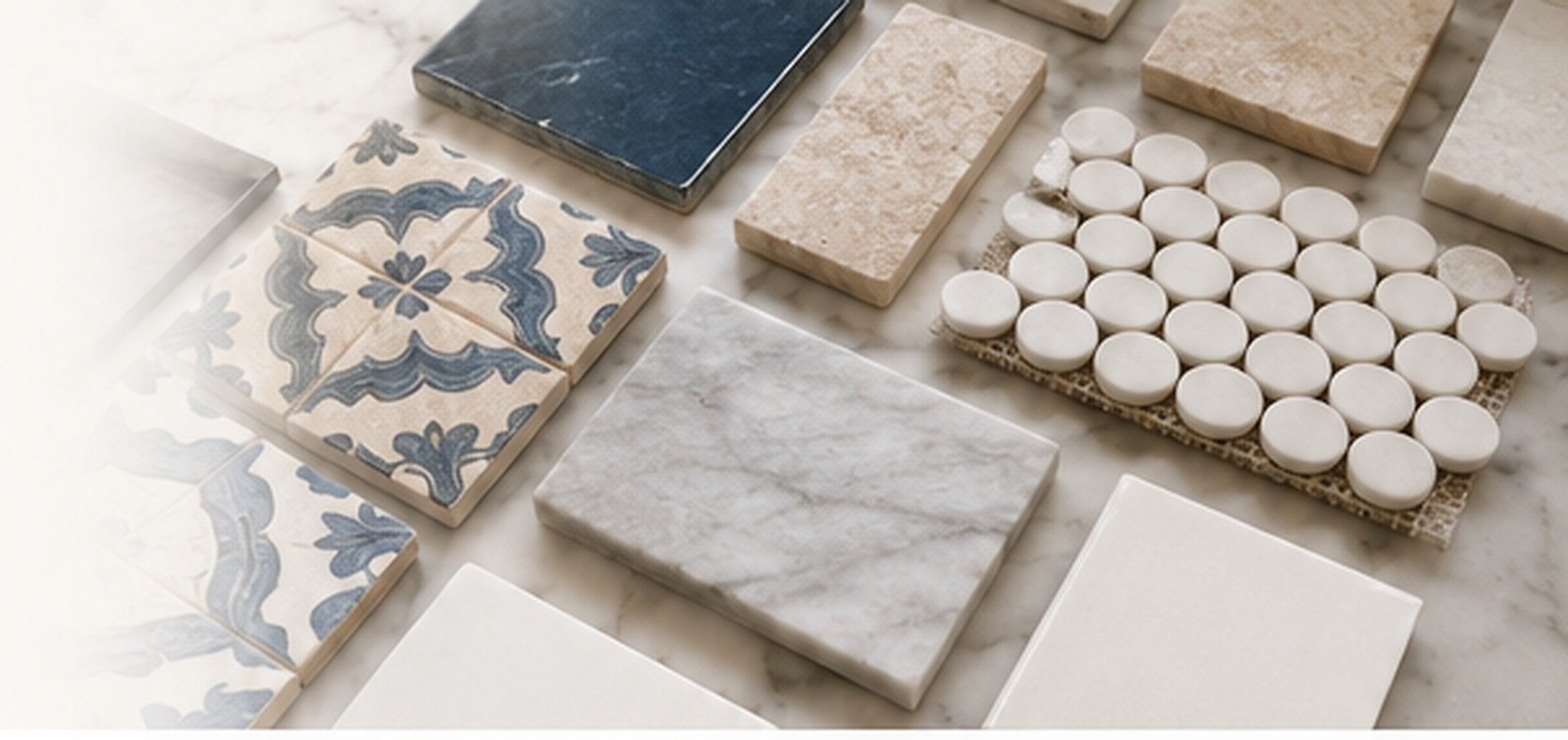 Assorted stone, ceramic, porcelain and mosaic tile samples