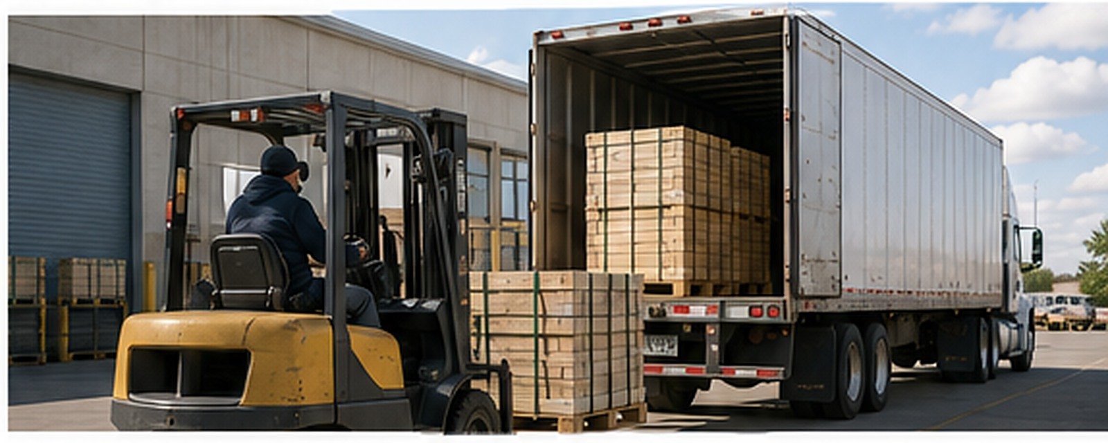 Freight truck being loaded at a United States warehouse