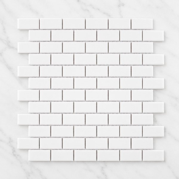 Glazed square and brick mosaic tiles