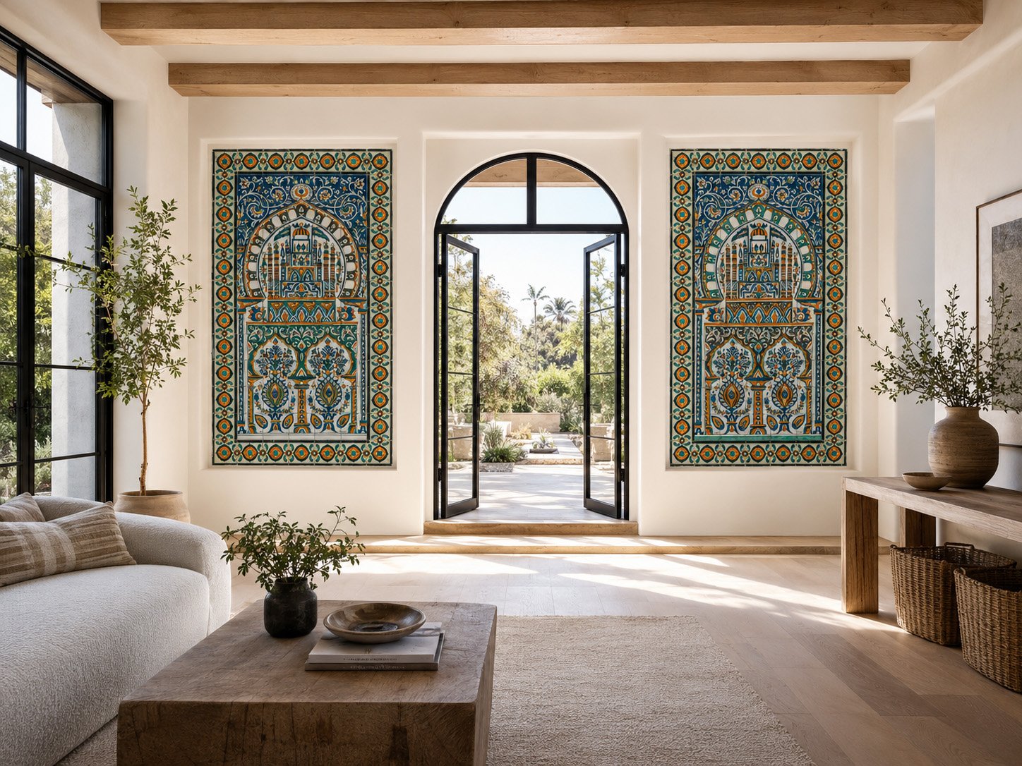 Custom tile murals installed in a modern California residence
